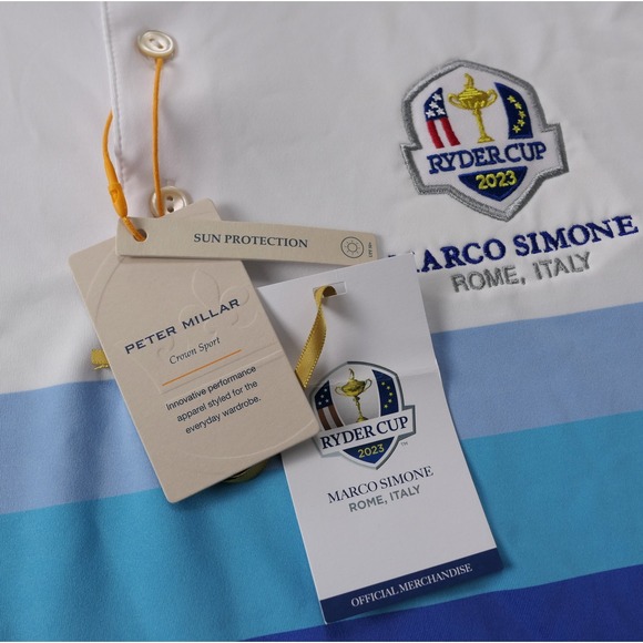 RARE Peter Millar Mens XL Polo Marco Simone 2023 Ryder Cup White Blue Golf NWT - Picture 4 of 8